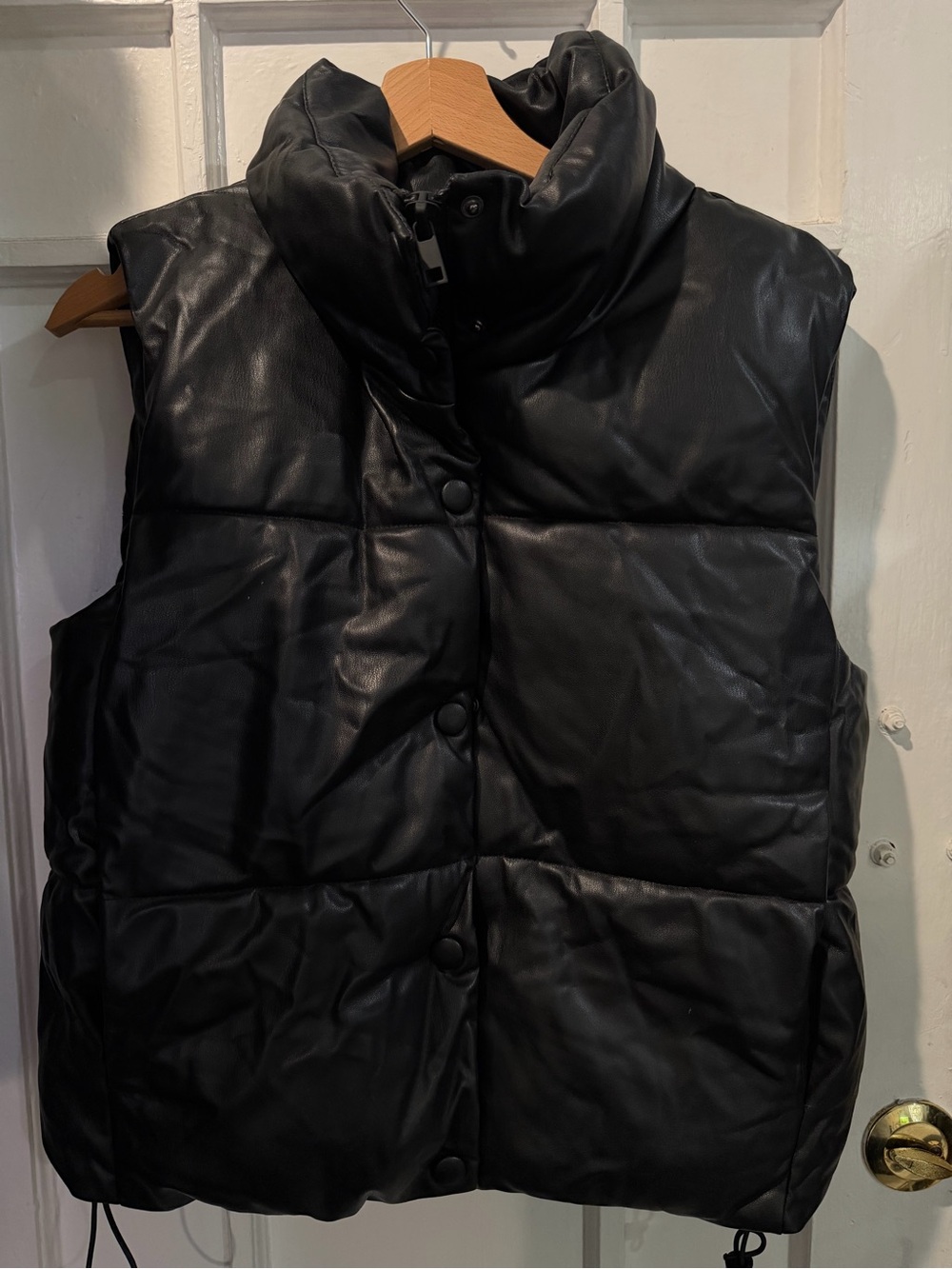 Zara Black Quilted Faux-Leather Puffer Vest